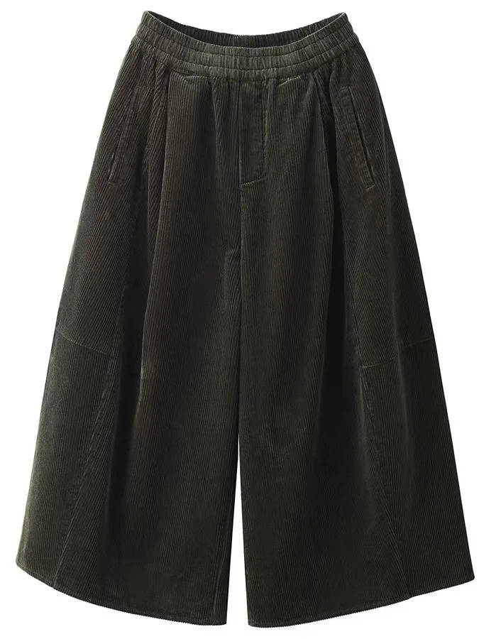 Retro-Hose aus Vollbaumwoll-Cord mit weitem Bein für Damen, elastische Taille, schlankmachende Streifen, Samt, künstlerische, vielseitige Stiefelhose