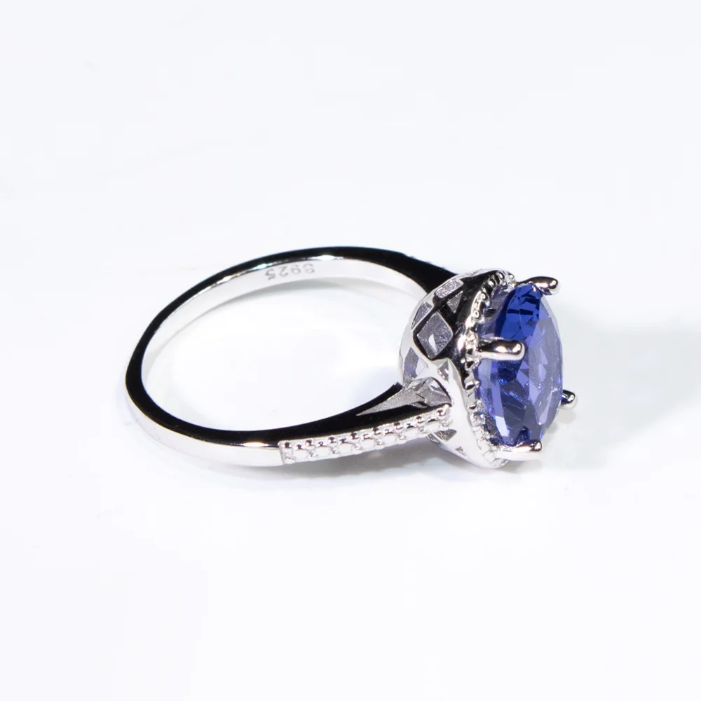 8*10mm Created Nano Tanzanite Oval Wedding Fine Jewelry 925 Sterling Silver Tanzanite Rings