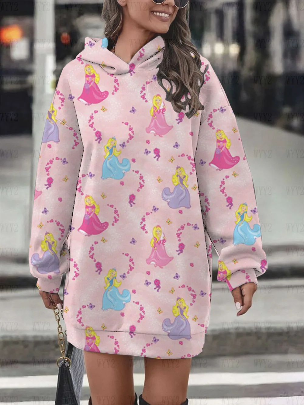 Disney Aurora Sleeping Beauty Princess Print Women's Autumn and Winter Hooded Pullover Casual Party Dress Hoodie Skirt