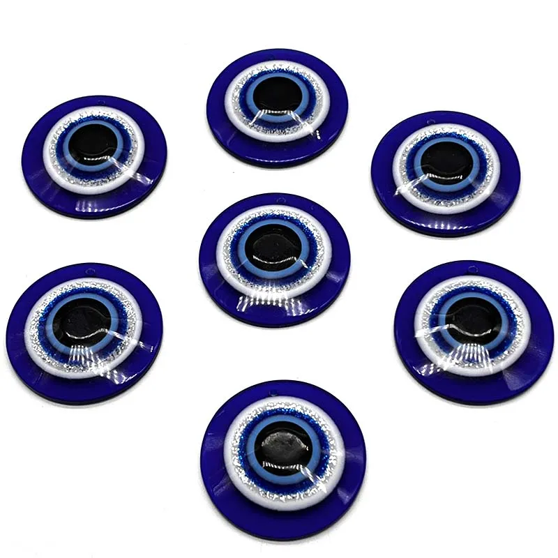 10Pcs 4.0Cm Round Flat Blue Devil Eye Style One  Hole Back  Resin Cabochons  For  Bracelet  Do DIY Necklace Earrings Accessories