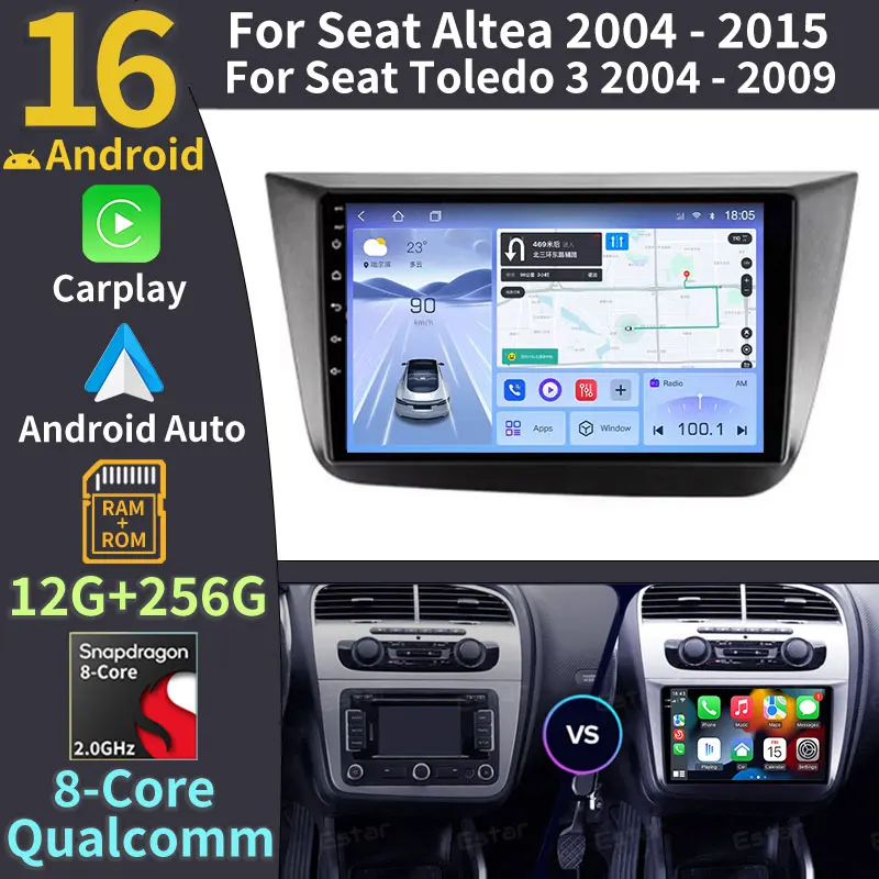 Android 16 For Seat Altea XL Toledo 2004-2015 Car Radio Auto Stereo Multimedia Player GPS Navigation Carplay Touch Screen 2DIN
