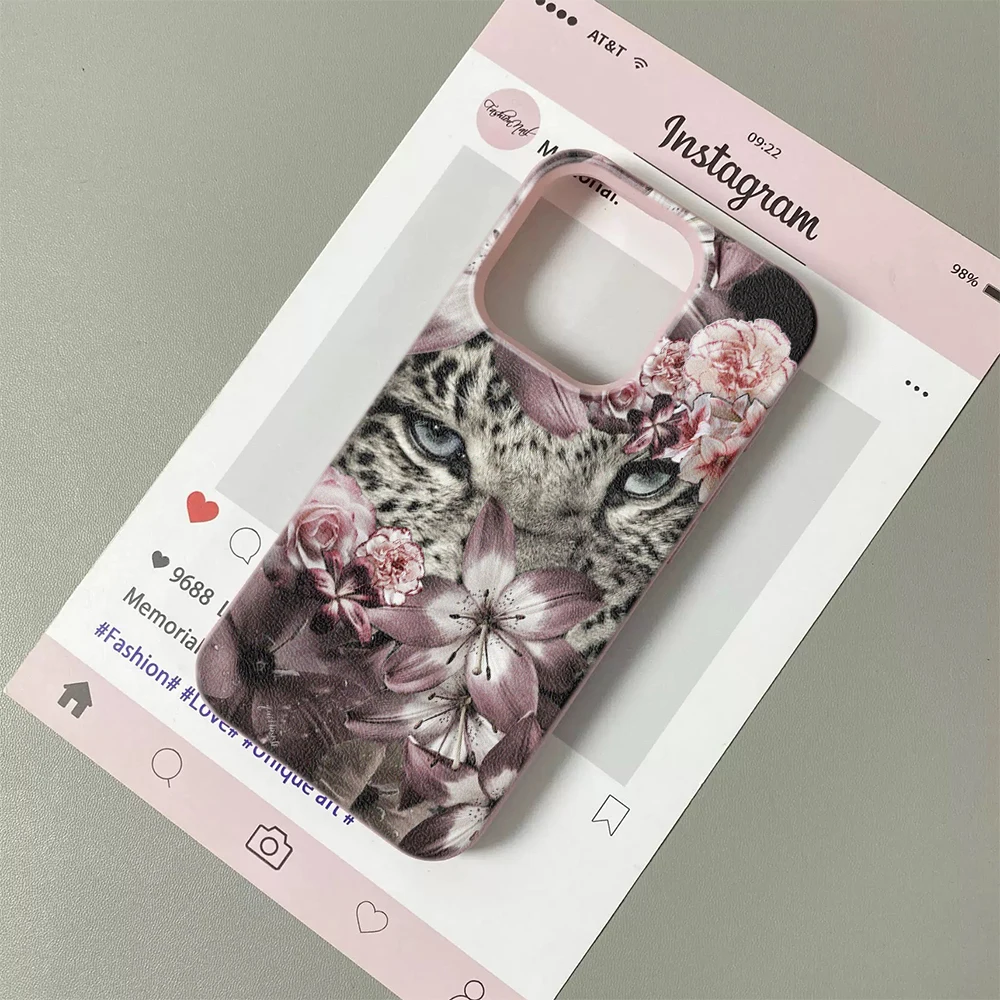 Cheetah Peach Blossom Combination Aesthetics Phone Case For iPhone 17 17Air 16 15 14 13 12 11 Pro Max Silicone Soft Cover Funda - view 4