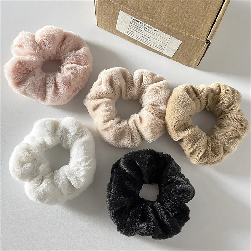 Winter Warm Soft Hair Scrunchies For Women Girl Fluffy Plush Elastic Hair Band Multicolor Rubber Band Hair Loop Hair Accessories