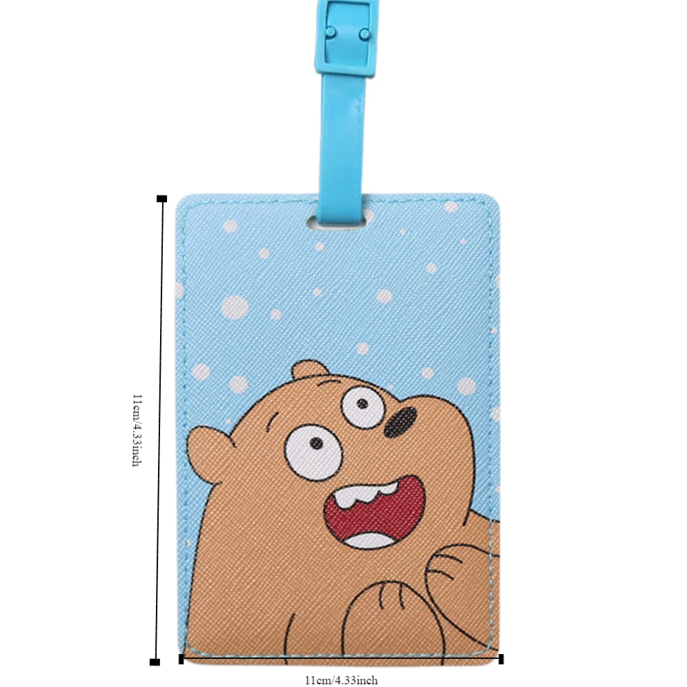 Cartoon Bear Travel Luggage Tag Name Address Tel Hanging Sign Board Suitcase Label Buckle Belt PU Baggage Tags Travel Supplies