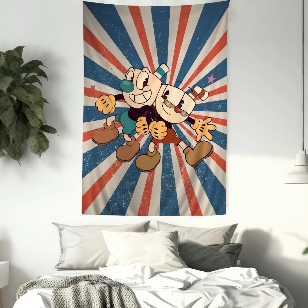 Hit Game C-Cuphead Bosses Printed Large Wall Tapestry Cheap Hippie Wall Hanging Bohemian Wall Tapestries Mandala INS Home Decor