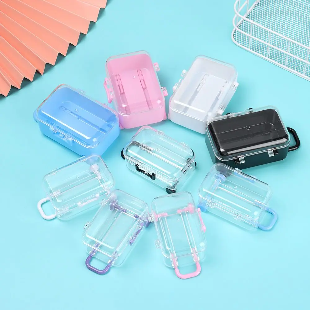 Fashion Plastic Mini Suitcase for Dolls Miniature Toys Trunk Dollhouse Decoration Lovely Small Clutch Jewellery Box Doll Handbag