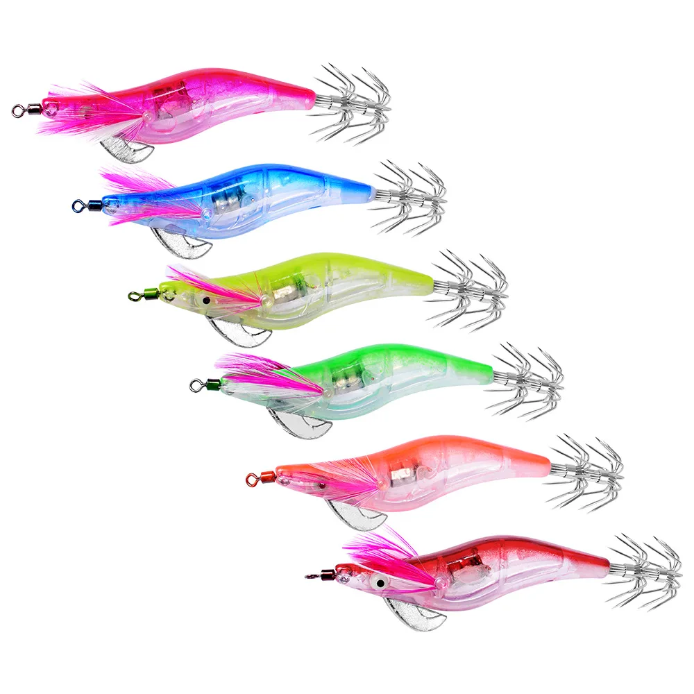 6Pcs/Set Electronic Flashing LED Fishing Lure in Water Tackle Tool Minnow Luminous Squid Jig Shrimp Bait Night Fishing Lure