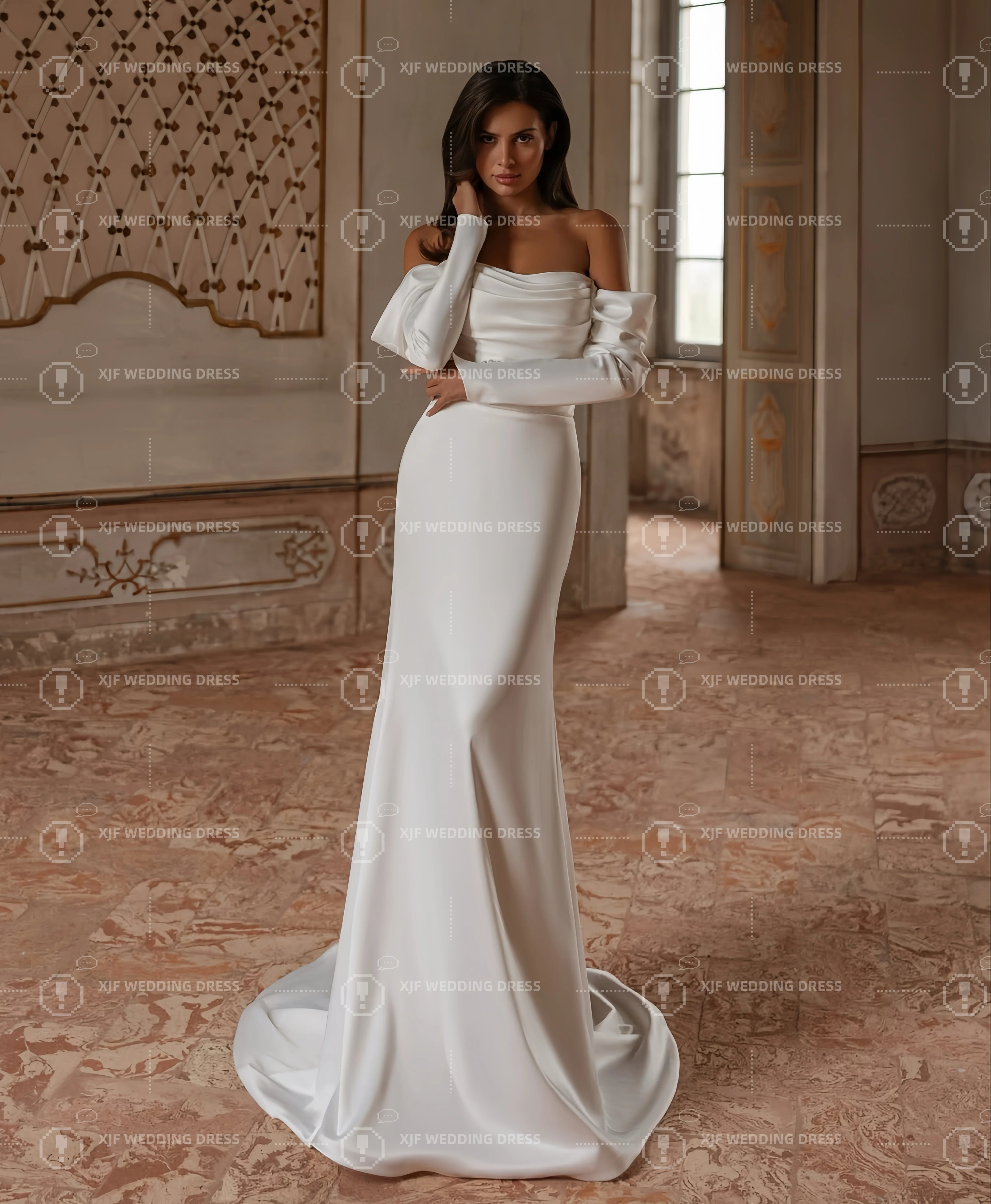 

Customzied strapless long-sleeved mermaid detachable wedding dress vestidos de novia amanda novias amanda novias official