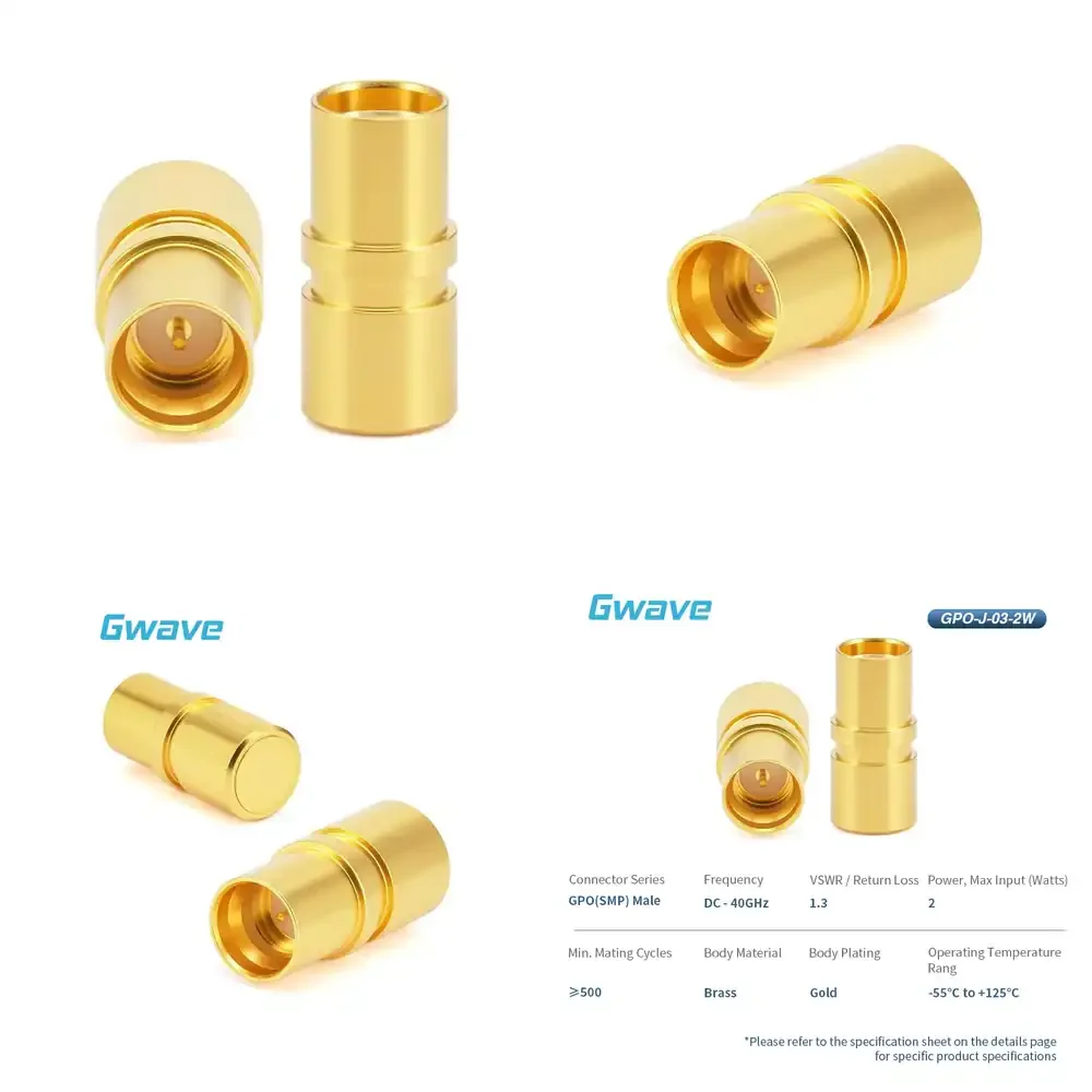

Gwave GPO(SMP) Male Load Termination 2 Watt Gold Plated Brass 50 Ohm 1.3 VSWR RoHS Compliant Model Connector Accessory