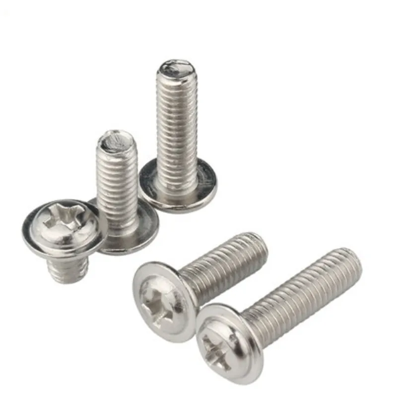 1000pcs M2 M2.5 M3 steel with nickel or black  Cross Phillips Pan Round Head with Washer Padded Collar Machine Screw