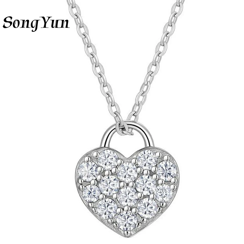 

SONGYUN Luxury Jewelry 925 Sterling Silver Necklace Women Moissanite Diamond Lock Heart Style 18k Gold Plated Pendant Necklaces