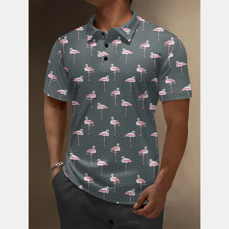 Retro Golden Dragon Polo Shirt Men's Clothing Street Harajuku Lapel Polo Shirts 3d Printed Irregular Pattern Flamingo Tee Top