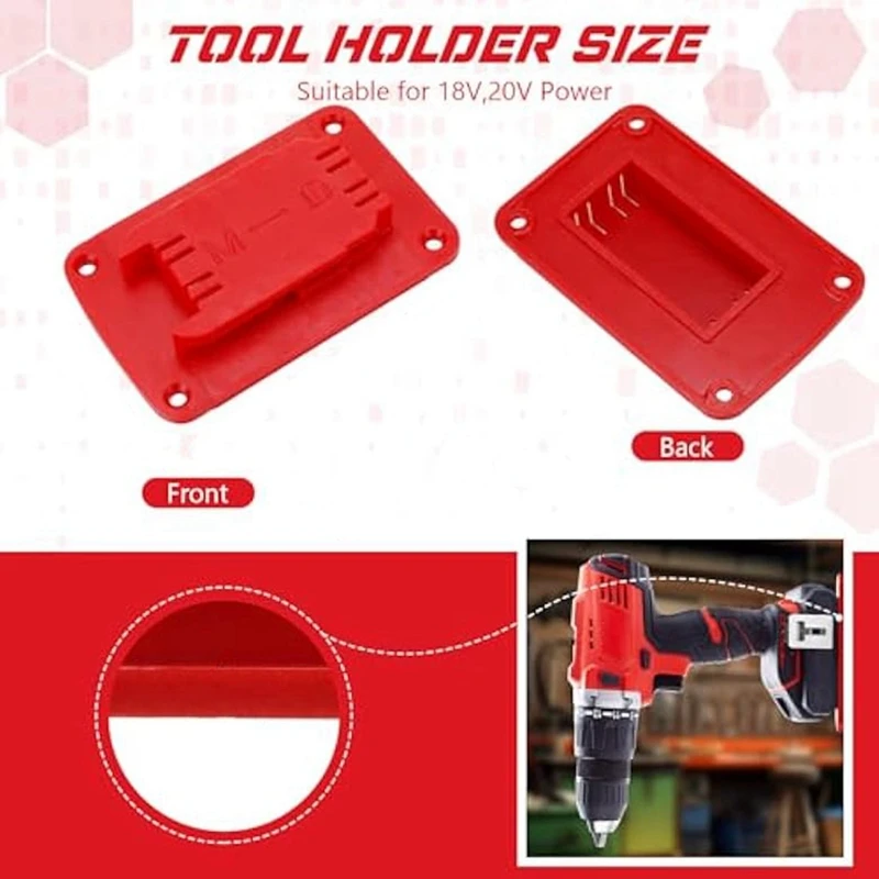 10Pcs Battery Holder Wall Mount Batteries Storage Battery Mounts Dock Holder For Power Tool-Red