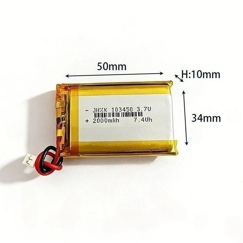 103450 3.7V 2000mAh Rechargeable Lithium Polymer Lipo Battery + JST Plug 1.25mm 2 Pin  For MP3 GPS Navigator DVD Mobile Phone