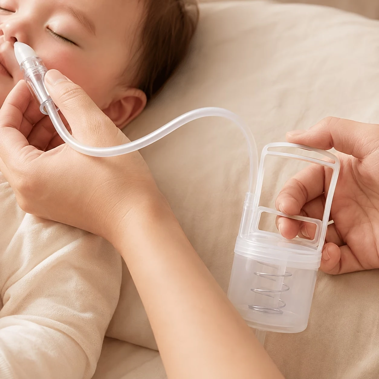 Hand Pull Baby Nasal Aspirator, Soft Silicone Tip, Reusable Nasal Mucus Cleaner for Newborns