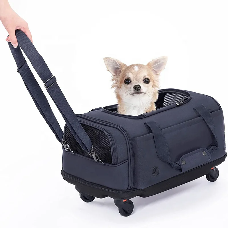 

Outdoor Puppy Travel Shoulder Breathable Cat Dog Carrier With Wheels Pet Trolley