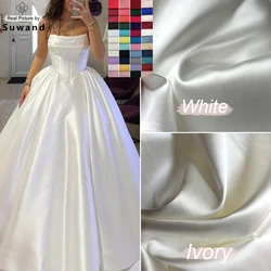 Luxury White Stiff Mikado Satin Fabric by Yard, Evening Bridal Wedding Dress Suit Fabric, Twill Satin DIY Sewing Material