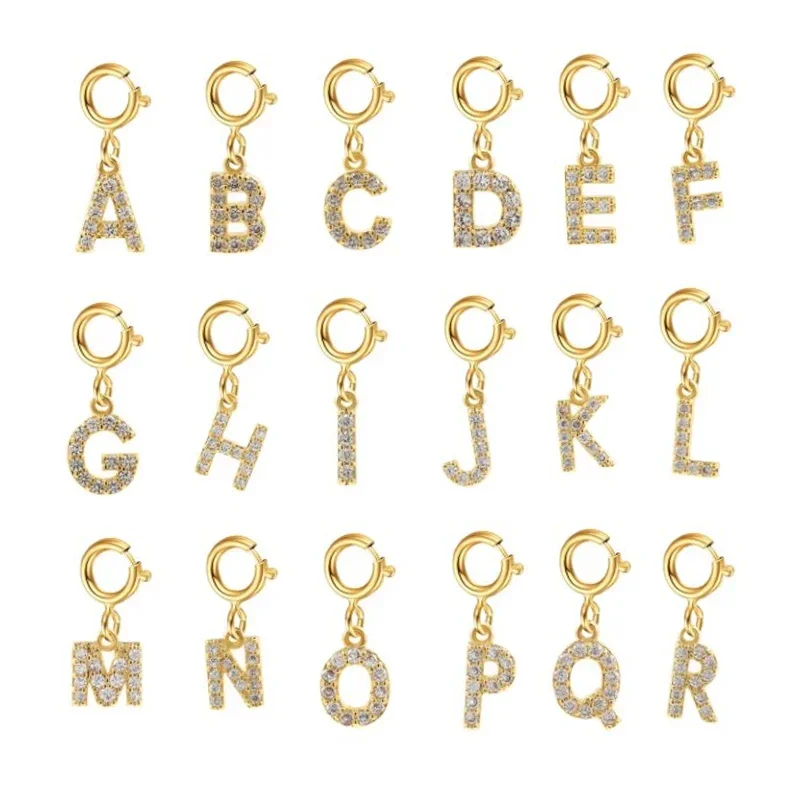 Simple Zirconia 26 Letter Charm Jewelry Accessories Alphabet Initial Charms For Jewelry Making Snap Clasp Handmade Pendant