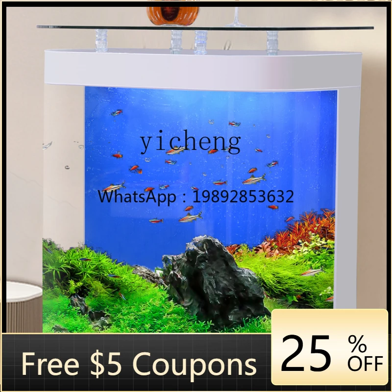 

ZZf Glass Wall Floor Home Large Ecological Fish Globe Lazy Change Water Aquarium