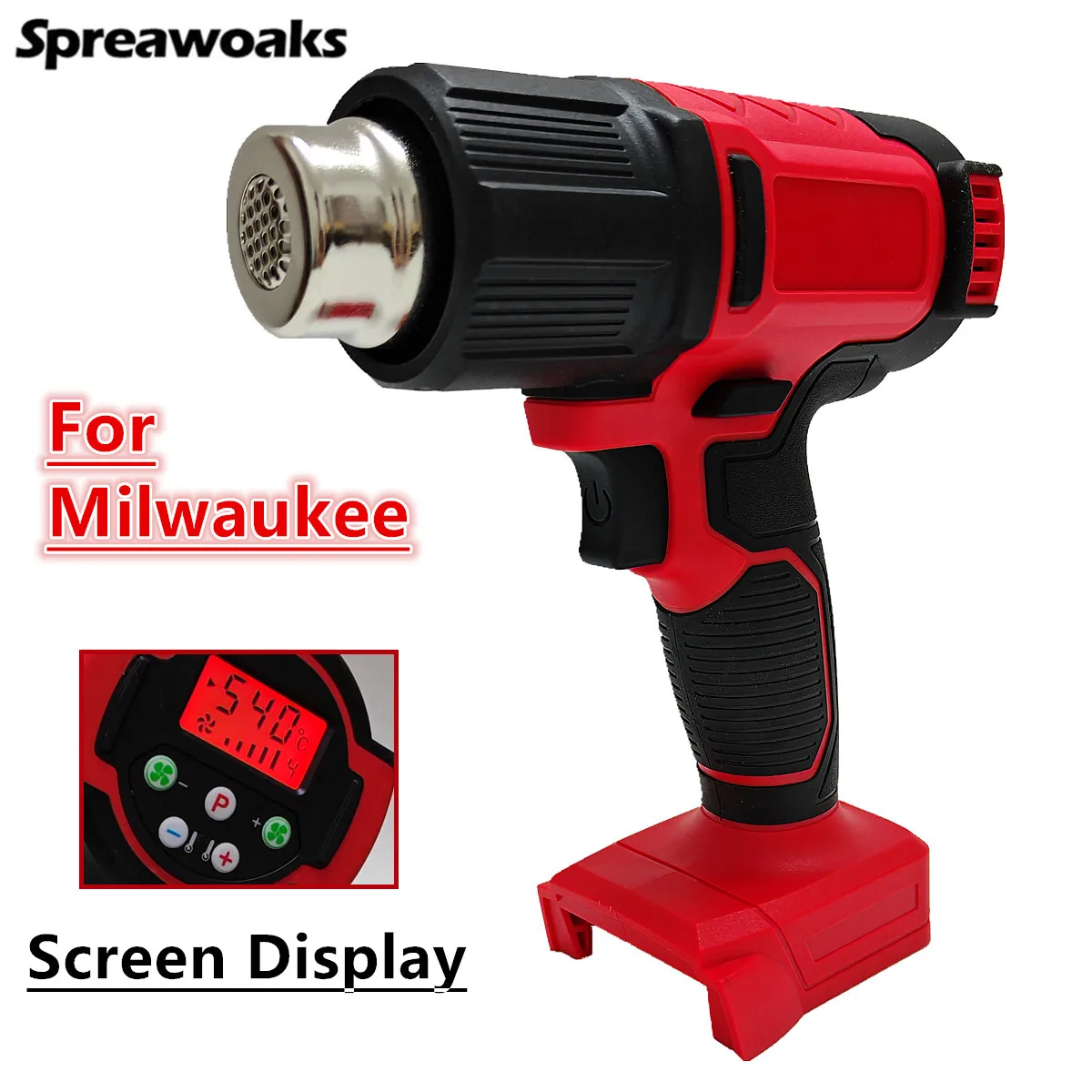 For Milwaukee 18V Battery Hot Air Gun 60-540℃ Adjustable Cordless Heat Gun With 3 Nozzle LCD Display Power Tools
