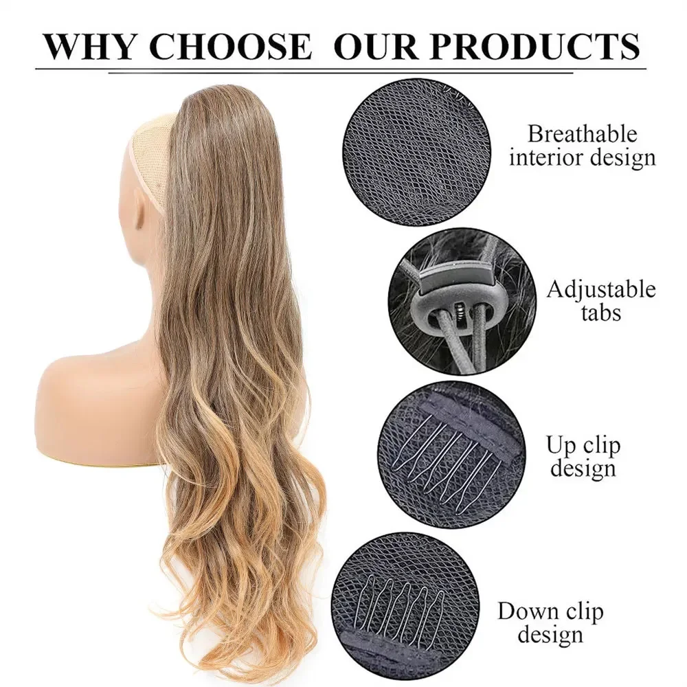 글래디스 28인치 롱 웨이브 포니테일 익스텐션 180g 바이오 합성 포니테일 헤어 옴브레 바디 위브 포니테일 클립인 헤어 포니테일