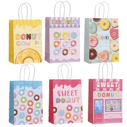 6Pcs Sweet Doughnuts Theme Paper Gift Packing Bags Donuts Shop Candy Cookie Bag for Kids Girl Birthday Baby Shower Party Decor