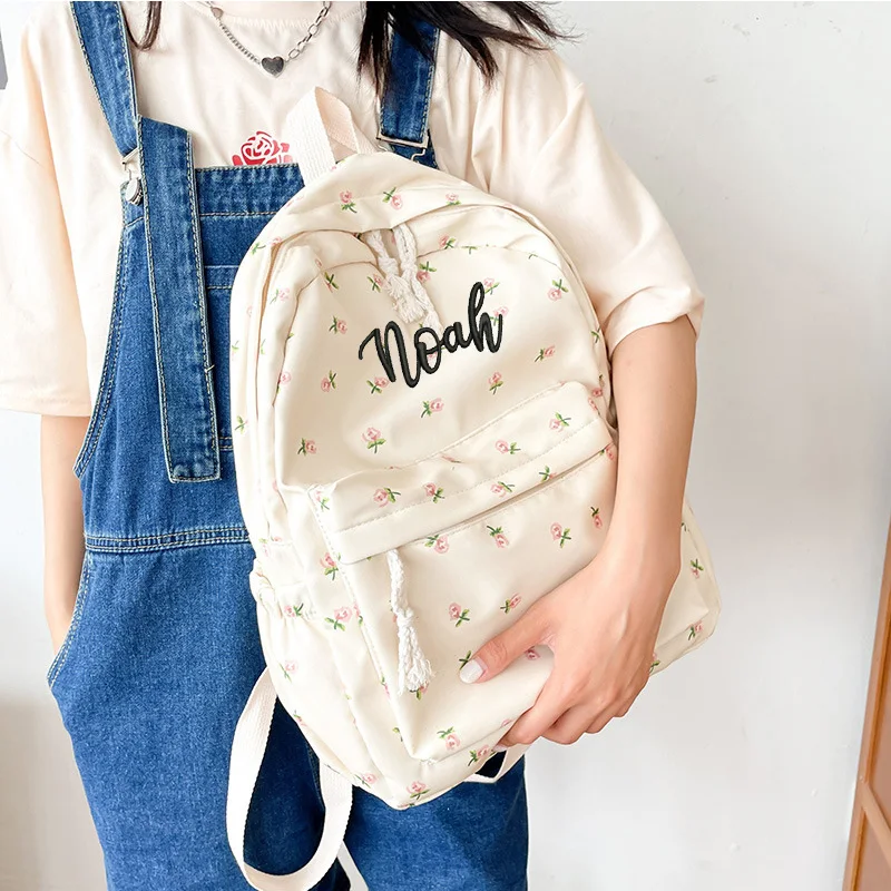 New Personalized Schoolbag for Women\'s Ins Style Small Fresh Art Versatile Leisure Flower Girl Student Customized Name Backpack