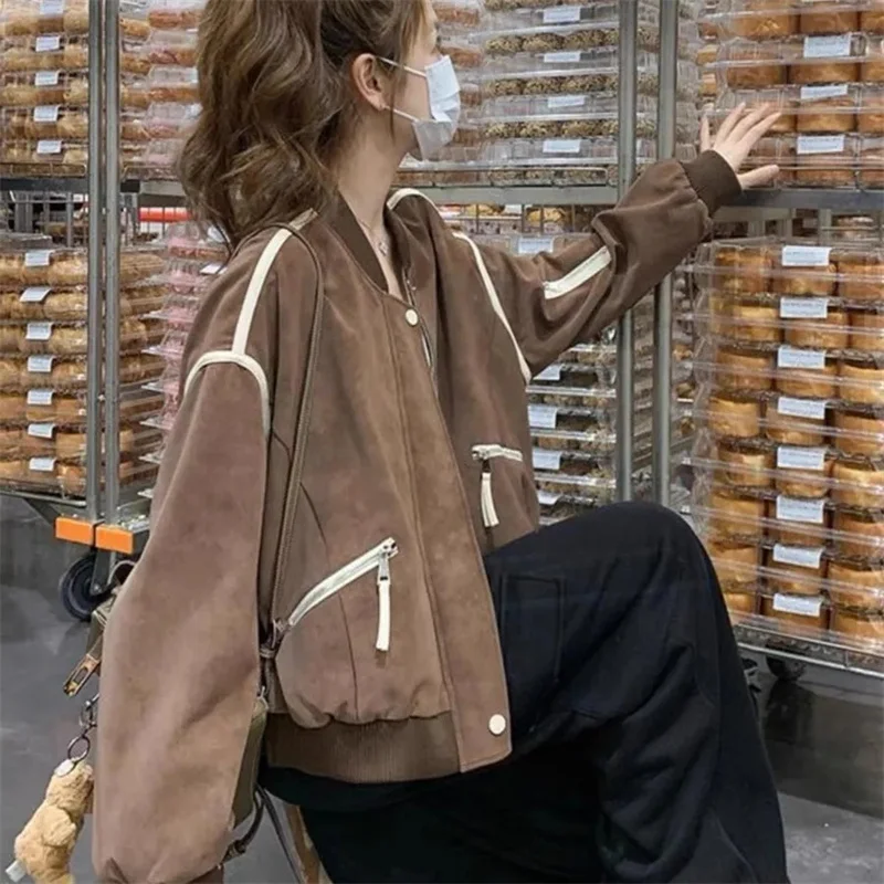 2025, Design Sinn Nische Dame Casual Baseball Jacke Frühling Herbst Femme Lange Ärmel Mantel Koreanische Frauen Erweiterte Mode Outwear