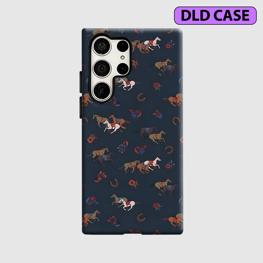 Folk Horse & Horseshoe Phone Case for Samsung Galaxy S26 S25 Ultra S24 S23 Ultra Plus Shockproof Double Layer Tough Back Cover
