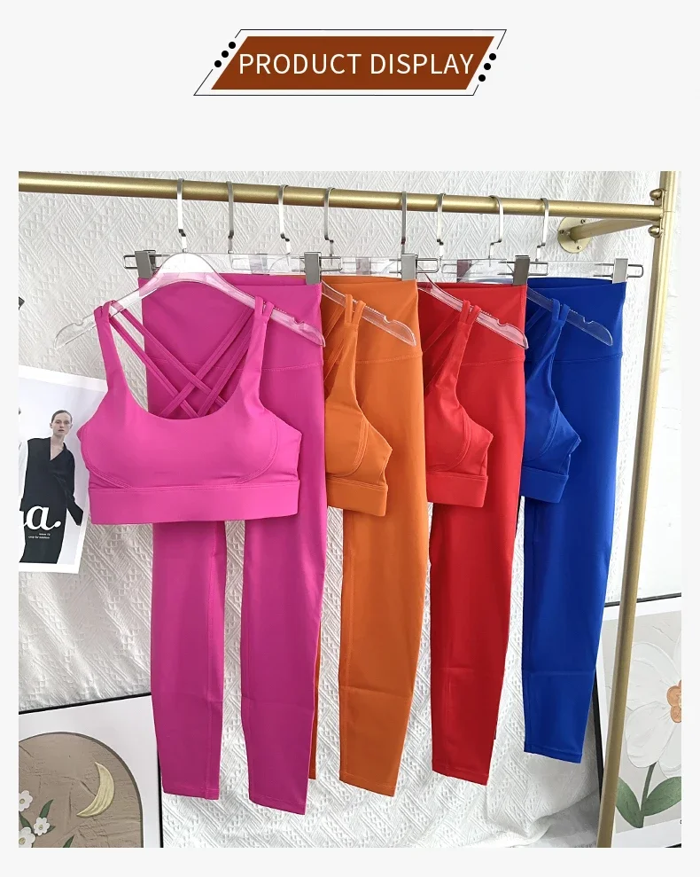Einfarbiges Damen-Gym-Yoga-Set, sexy Rückenfreier BH mit verstellbaren Schnallen, hochtaillierte, hüfthebende Leggings, bequeme Trainingssets – Detail 9