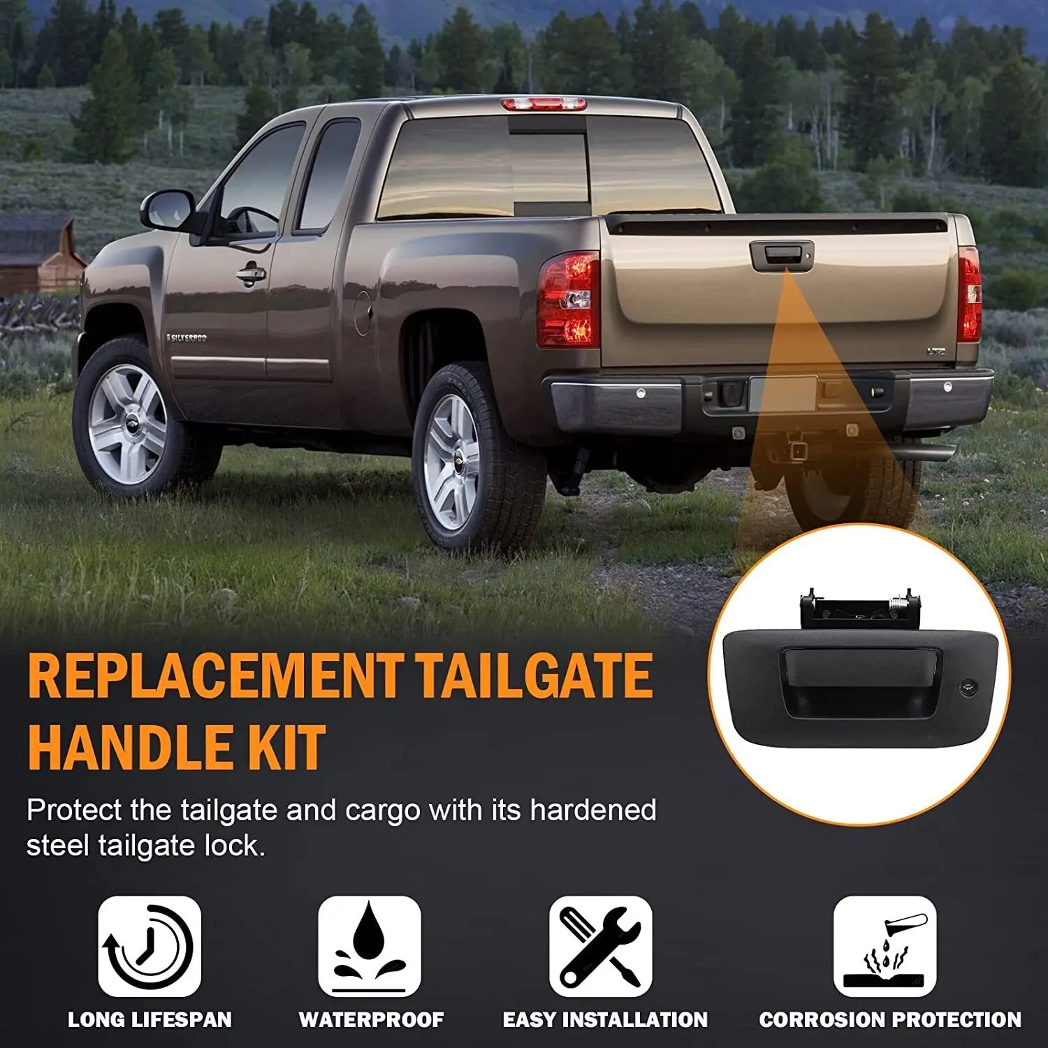 Tailgate Handle Kit Tail Gate Bezel Lock for 2007-2014 Chevy Silverado GMC Sierra 22755305