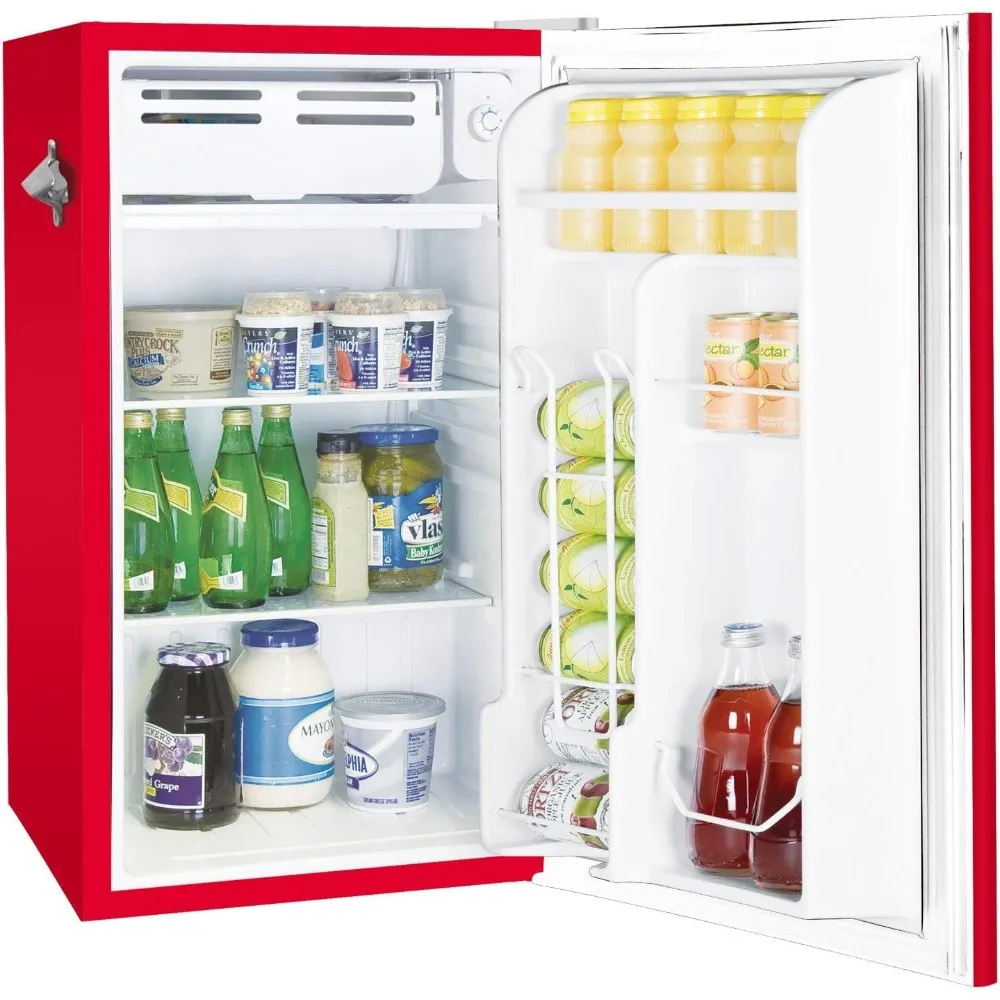 Retro Bar Fridge Refrigerator with Side Bottle Opener, 3.2 cu. ft, Red