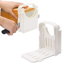 Bread Slicer Foldable Toast Bread Slicer with Crumb Tray Fruit Cutting Board Adjustable for Bread Loaf Cakes Reuse Slicing Guide