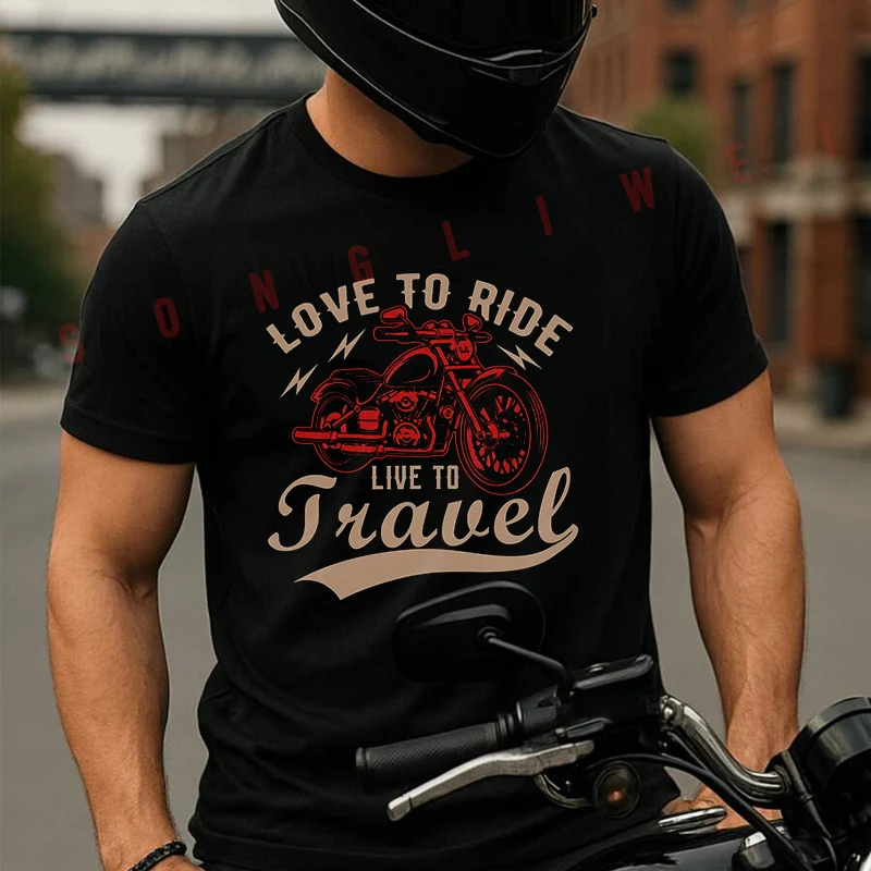 

Love To Ride Motorcycle Vector Graphic Men's T-shirt Summer Cotton Short Sleeved Casual TShirt O-Neck Unisex Tops