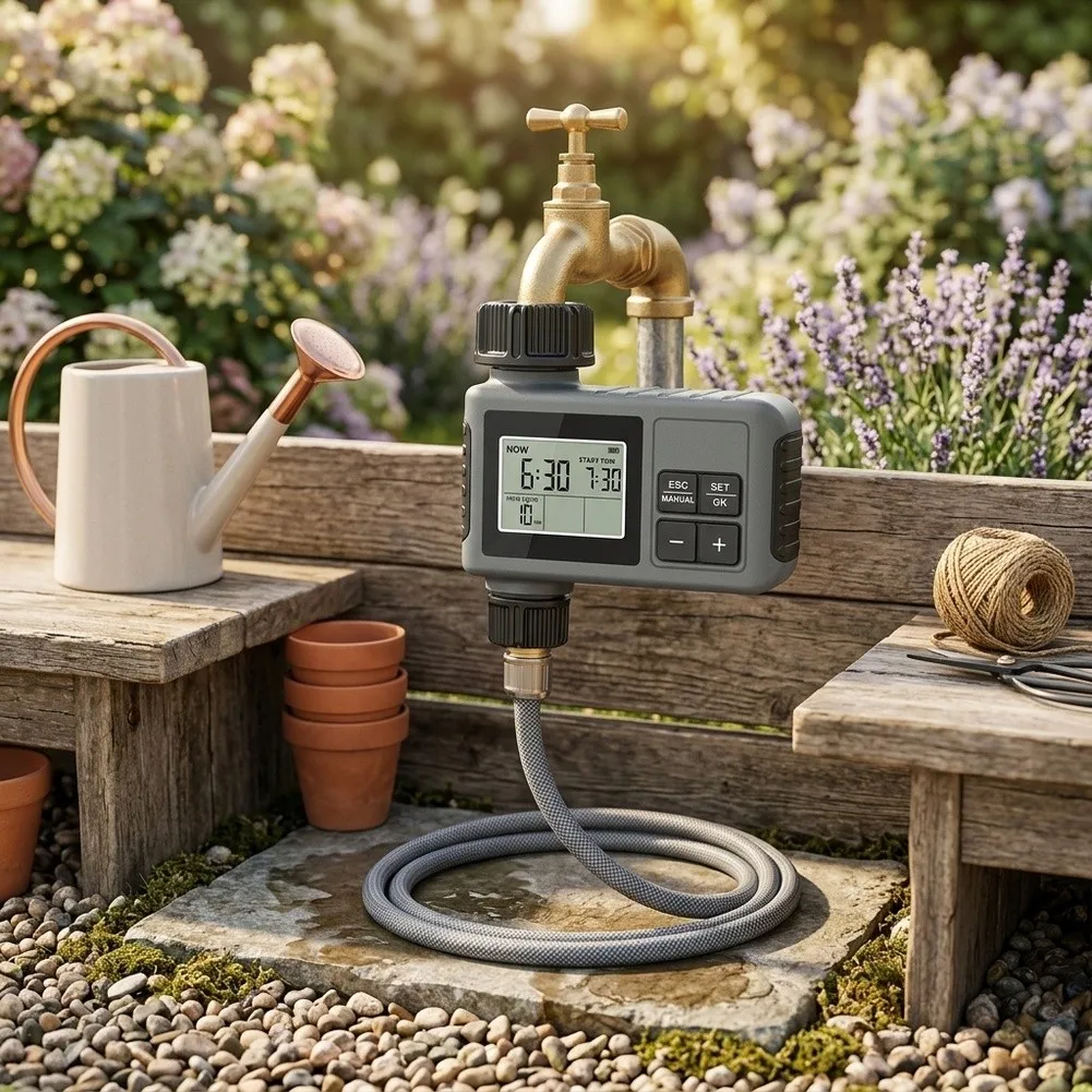Programmable Water Timer with Rain Delay Mode and Manual Option for Customized Lawn and Garden Water Management