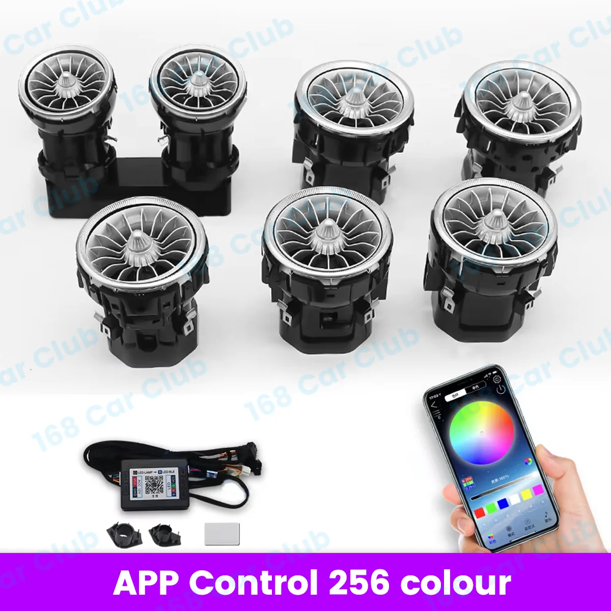 LED Vent 256 Colors APP Controls For Mercedes Benz W205 W213 X253 W177 W118 W117 W176 X156 W222 RGB Turbo Air Outlet Nozzle Lamp image 3