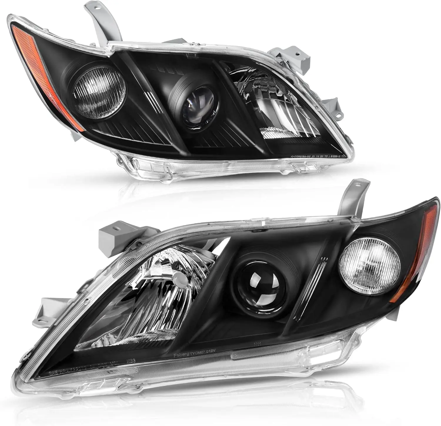 Headlight Assembly Compatible with 2007 2008 2009 Camry Headlamp with Amber Refector Clear Lens Black Housing