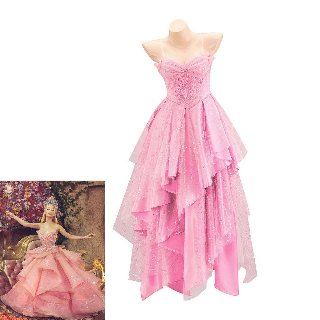 Wicked Glinda Cosplay Costume Pink Dress Ariana Grande Film Outfit Adult Women Halloween Carnival Party Dress