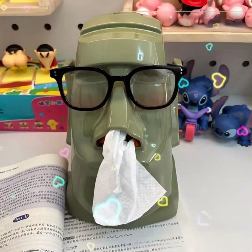 Statue d'île de pâques, boîte à mouchoirs, décoration créative pour la maison, porte-lunettes à double usage, Design de figurine en pierre, ornements de salon