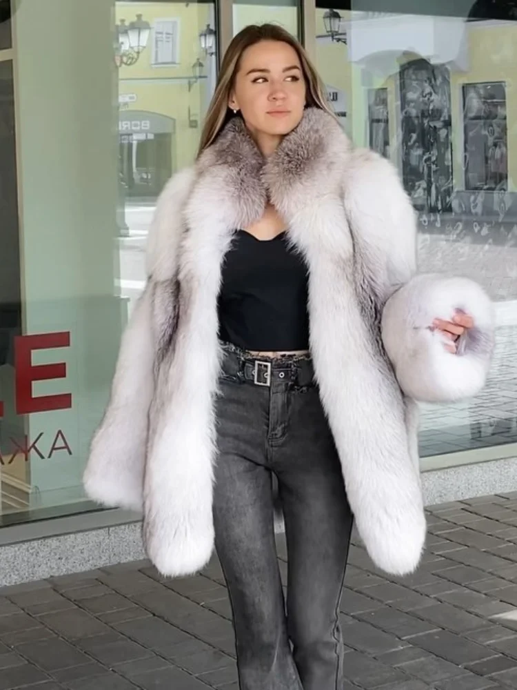 سترة نسائية كبيرة الحجم من الفرو الصناعي فاخرة مريحة بياقة عالية وأكمام طويلة معطف منفوش أنثى رمادي عصري شتاء دافئ ملابس خارجية
