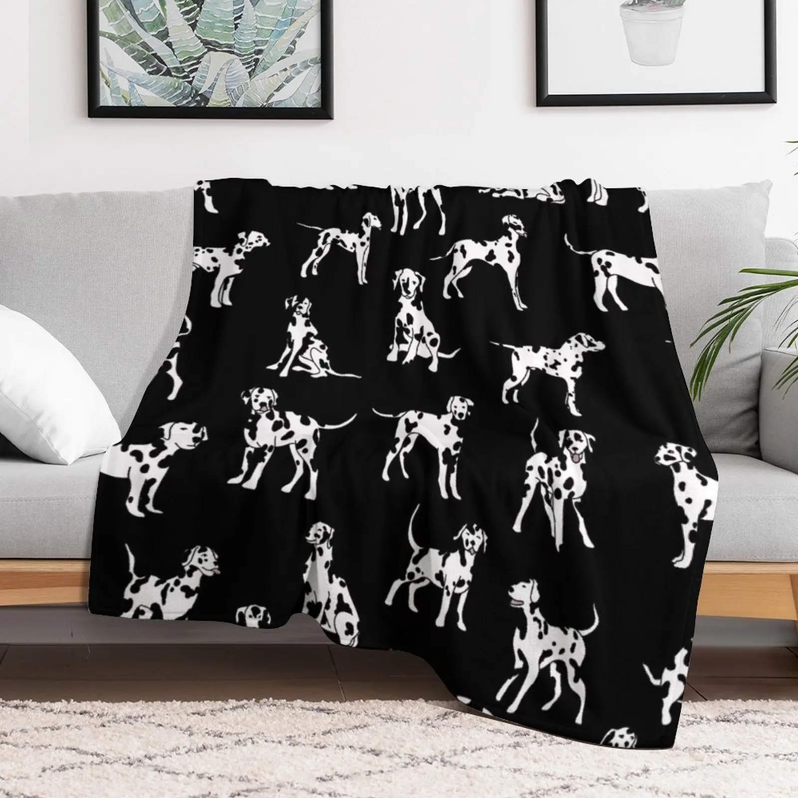 Dalmatians on Black! Throw Blanket Soft Plaid Decorative Beds Giant Sofa Blankets