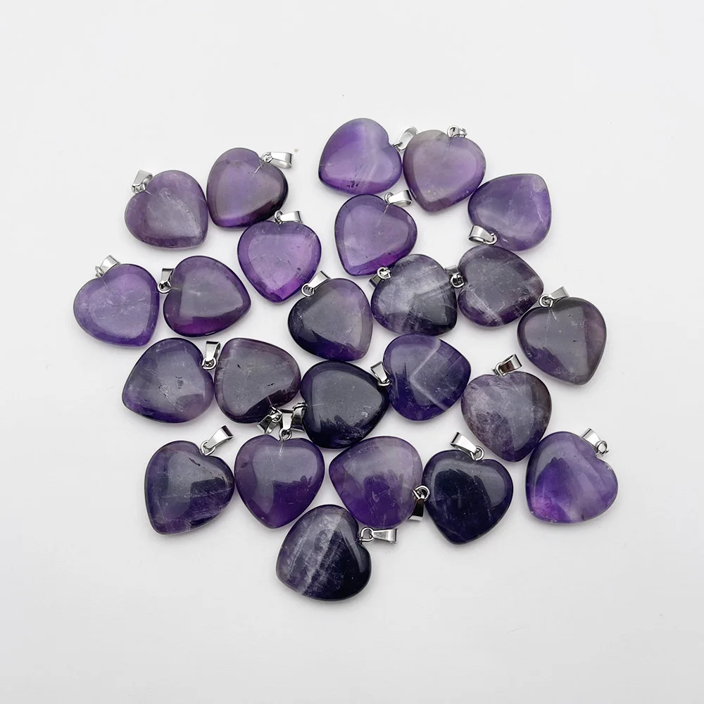 Fashion new 20mm Amethyst high quality natural gem stone heart pendant Necklace for jewelry making charm diy Accessories 24pc