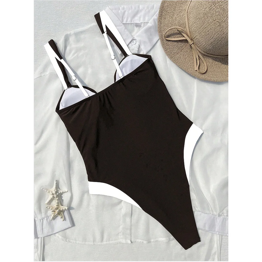 Neuer, aufreizender Badeanzug mit U-Ausschnitt und hohem Beinausschnitt für Damen, einteiliger Badeanzug, Monokini mit Polsterung, Badebekleidung, Badeanzug, Modell V6987D. – Detail 9