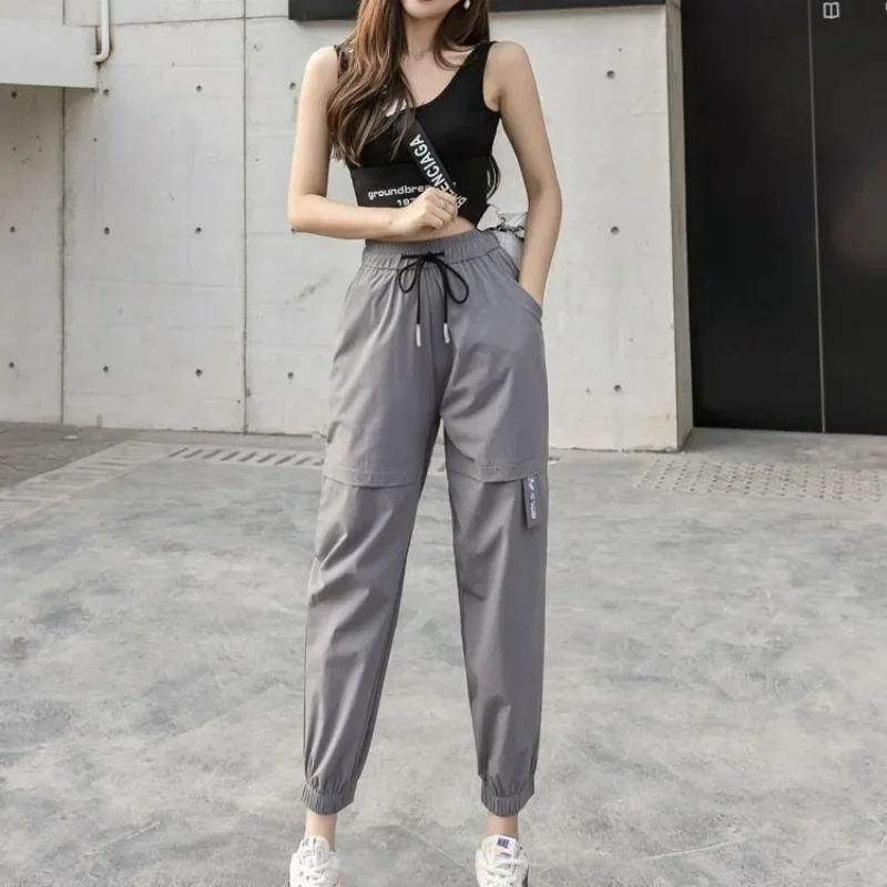 

Summer New Women Solid Haren Pants Korean Fashion Streetwear Sports Casual Thin Loose High Waist Student Joggers Cargo Trousers