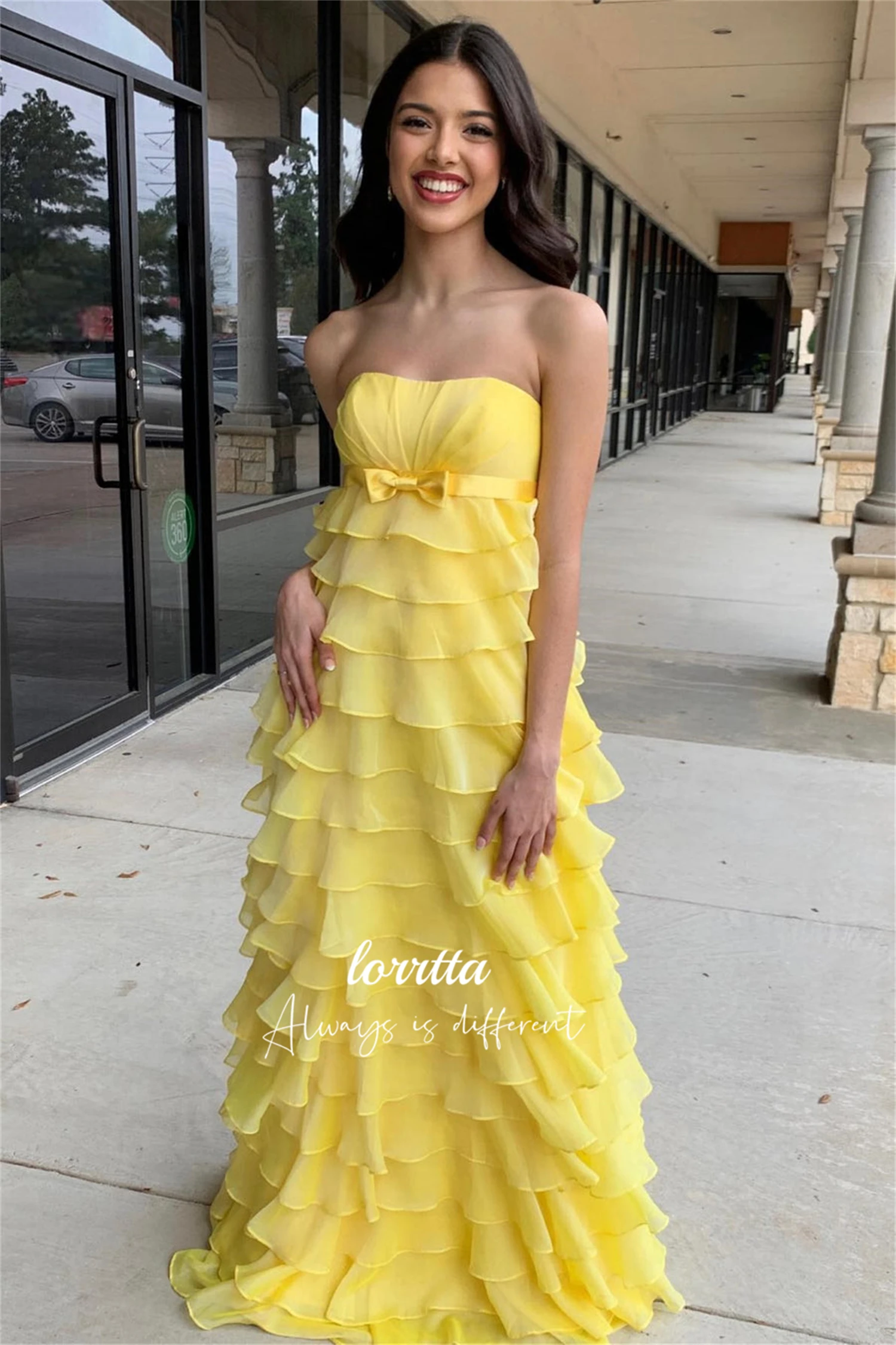 

Lorrtta Strapless Party Dress Ball Gown Graduation Chiffon Layered Straight Lines Wedding Dresses for Formal Occasions Evening