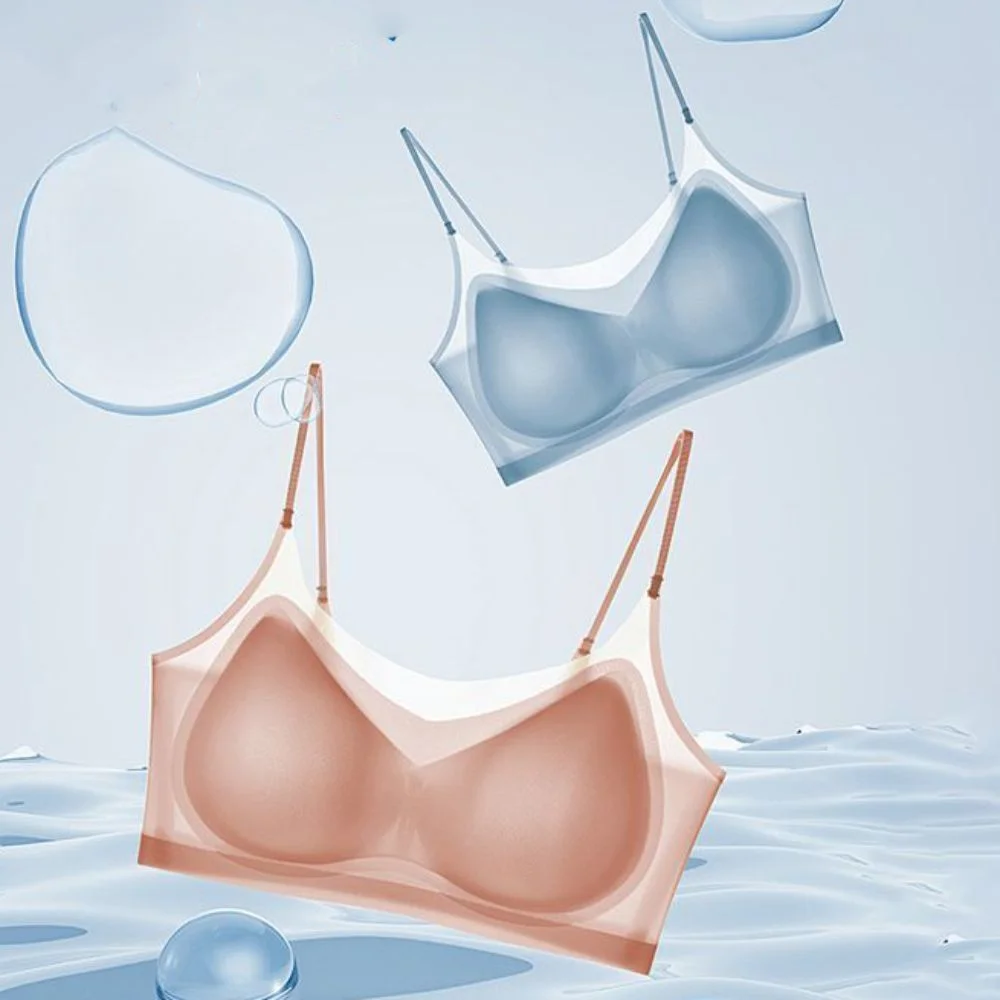 Section Sling Ultra-thin Padded Bra Transparent Vest Tops Ice Silk Strapless Bra Beautiful Back Underwear