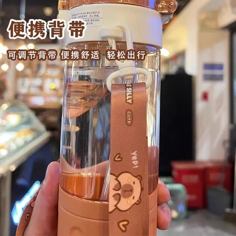 Capybara Transparent Straw Cup Capybara Cartoon Plastic Water Cup with Portable Handle for Wedding and Student Use kapibara bott - view 3