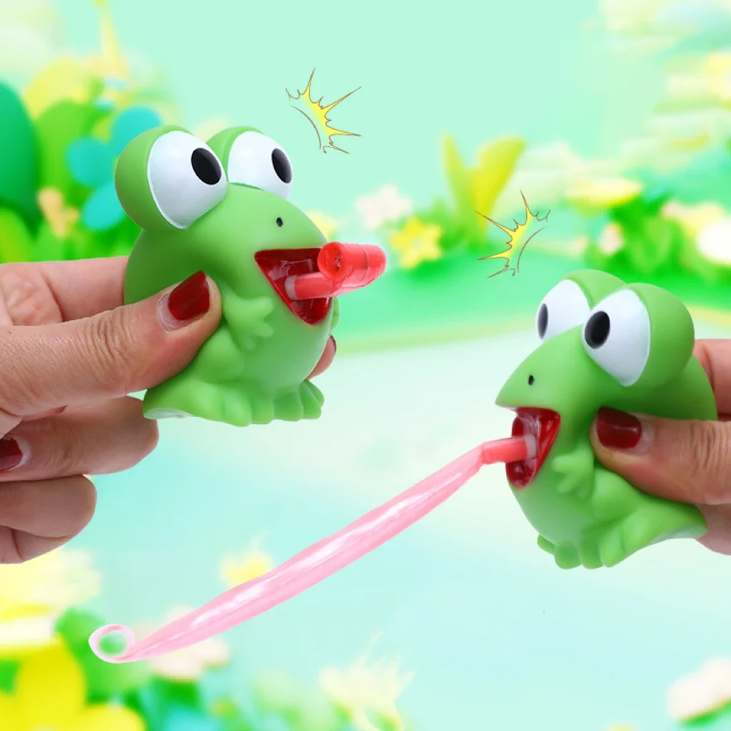Pinch Frog Dinosaur Sticking Tongue Out Toy Funny Practical Joke Gag Toys Sensory Stress Relief Fidget Pop Cat Toy for Kid Adult