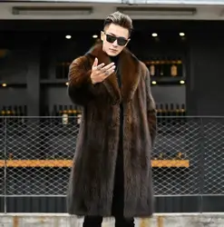 Men's Mid Length Coat Winter Fashion New Thickened Casual Loose Fit Black Lapel Faux Fur Coat Male
