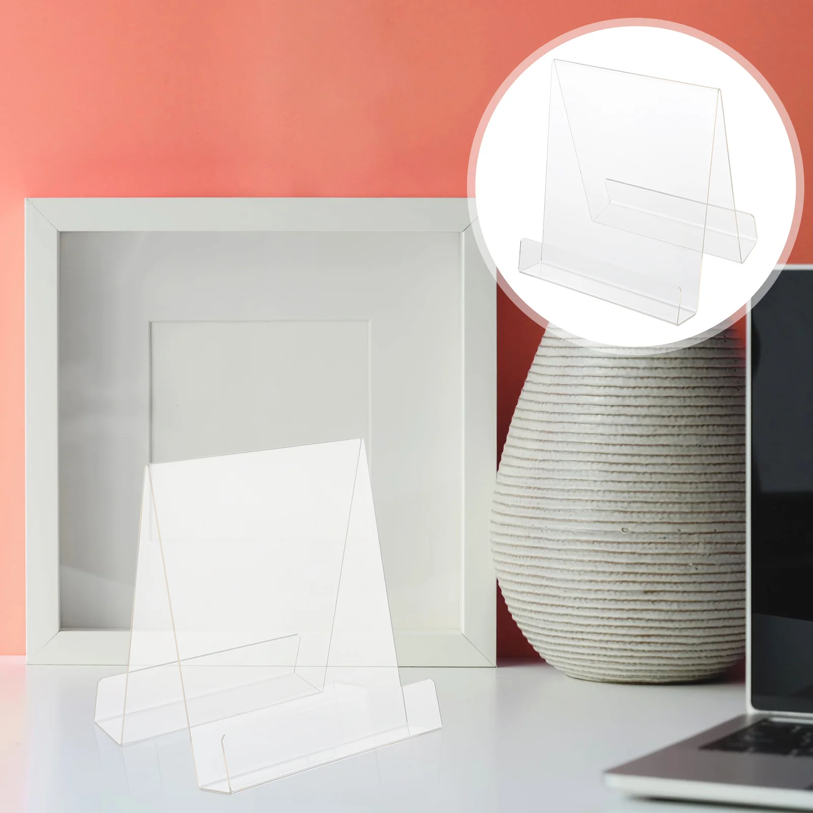 رف كتب أكريليك على الوجهين لسطح المكتب للكتب والمجلات وحامل عرض منظم وحامل كتب شفاف ورف تخزين